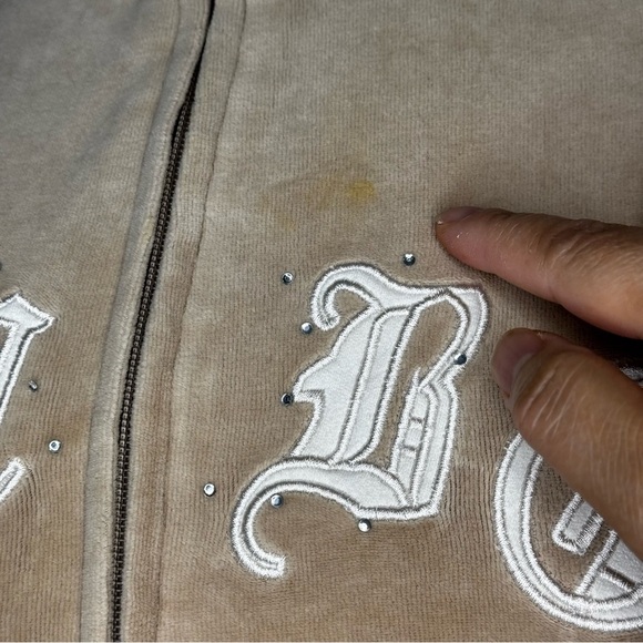 BCBG Max Azria Women's Vintage Y2K velour jacket beige 2 way zipper large GUC - Picture 13 of 16